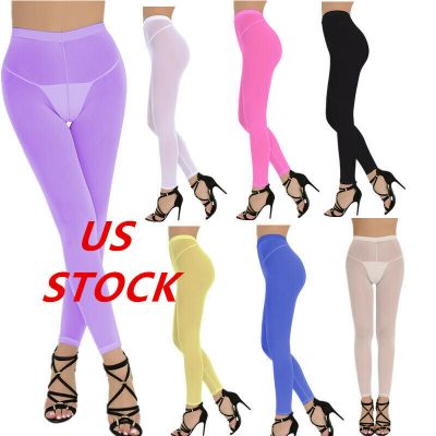 US Women's Mesh See Through Long Pants Yoga Tights Stretchy Trousers Pantyhose
