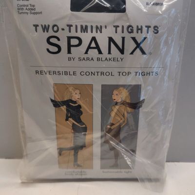 Spanx by Sara Blakely Two Timin Tights Black Brown Reversible Control Size E NWT