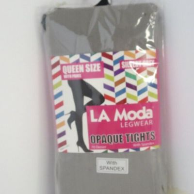 LA Moda Opaque Tights with Spandex in Silvery Gray,  Queen Size With Panel