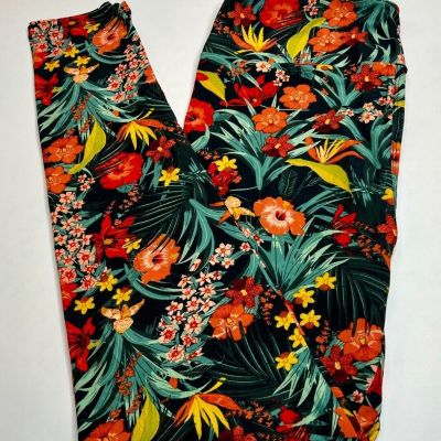 NEW LuLaRoe TC Leggings CORAL PINK GREEN Flower Tropical ORCHID HIBISCUS Island