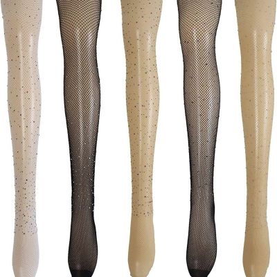Ulalaza Nude Rhinestone Fishnet Tights Nylon Stockings Pattern Tights Pantyhose
