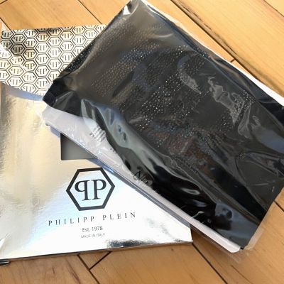 Philipp Plein Tights Monogram Black Crystal Size 2 (WUY0044) $530 -Open Package