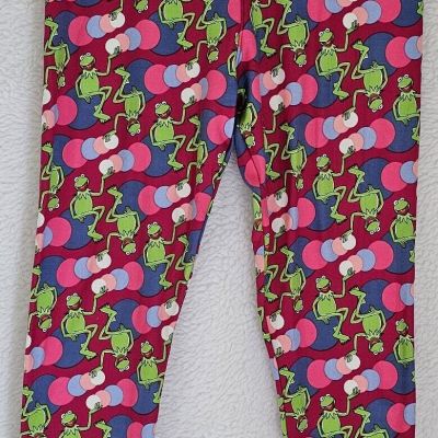 LuLaRoe Womens Legging Pant Size Tall & Curvy Disney Kermit The Frog Sueded NEW