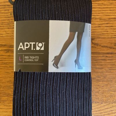 Apt 9 BLACK Control Top Ribbed Tights - Size L - NEW WITH TAGS