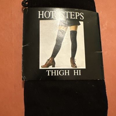 Hot Steps Thigh Hi High Nylon Stockings Black One Size Style 9216T NIP