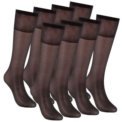 Sheer Knee Long Socks for Women 8 Pairs Stockings Stretchy Silk Socks Black/Skin