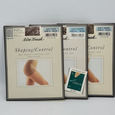 VTG Nice Touch HugAlon Shaping Control Nylons Pantyhose Size D SOFT TAUPE