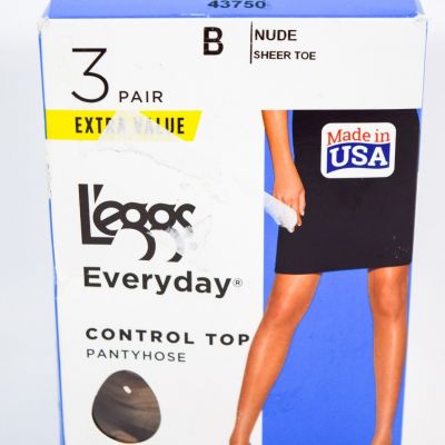 L'eggs Everyday Control Top Sheer Toe Pantyhose NUDE 3 pair Size B 43750