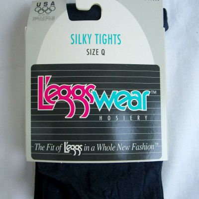 VTG 90s..LEGGS..SILKY..TIGHTS SPANDEX..NEW..USA..NAVY BLUE..NEW..sz Q