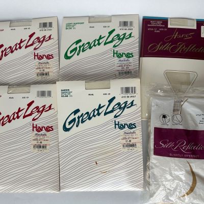 Vintage Lot of 8 PairPantyhose Assorted Hanes, Various Colors & Sizes CD/EF