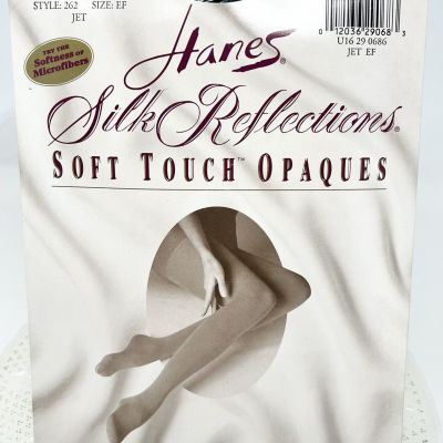 Hanes Silk Reflections Size EF Jet Black Soft Touch Light Opaques Pantyhose????