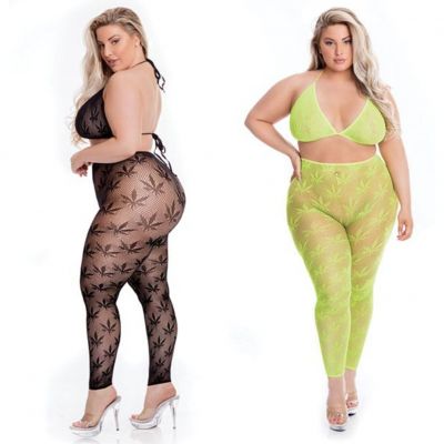 PINK LIPSTICK ALL ABOUT LEAF BRA & LEGGINGS QUEEN SIZE