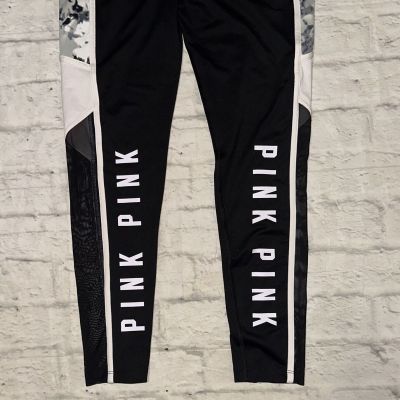 VS PINK Ultimate Leggings Medium Victoria’s Secret Mesh Marble Black White Logo