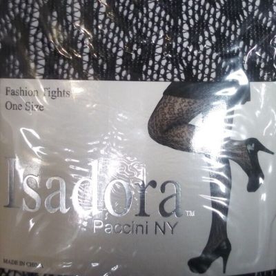NEW Isadora Paccini NY Fashion Tights Fishnet Nylon BLACK Leopard Cheetah OSFA