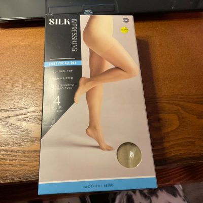 Silk Impressions   Sheer For All Day. 20 Denier    Beige 4-pack sealed XXXL