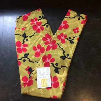 LuLaRoe OS Leggings | Green backing with bright red flowers