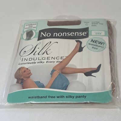 No Nonsense Silk Indulgence Pantyhose Control Top Size C Suntan Sheer Toe