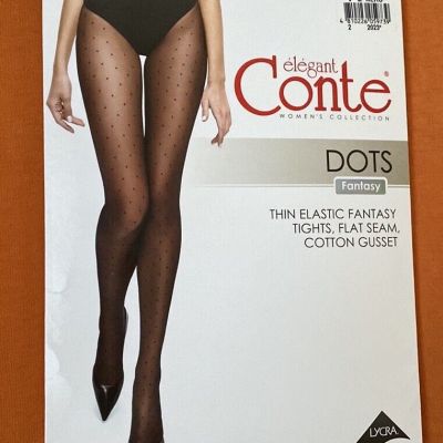 New  Elegant Conte Elastic Dots Tights Flat Seam Cotton Gusset Size L  Black