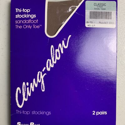 Vintage Sears Thigh High Classic Cling-alon Thi-Top Stockings Smoky TAUPE New