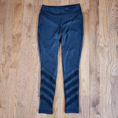 REFLEX sz Small Black Athletic Leggings with Sheer Mesh Inserts on Lower Legs