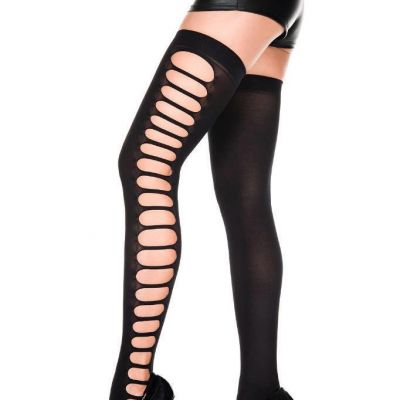 NEW sexy MUSIC LEGS opaque SIDE cutout RIPPED shredded THIGH highs HI stockings