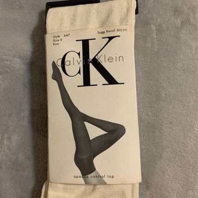 Vintage CALVIN KLEIN Pair WOMEN'S Opaque Control Pantyhose TIGHTS  Size 3 Ecru