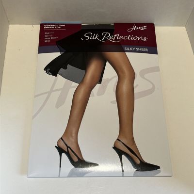 Hanes Silk Reflections Silky Sheer Stocking Hosiery Control Top Sz CD Barely Blk