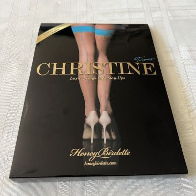 Honey Birdette Christine Turquoise Blue Stockings Thigh High Stay Ups, Large