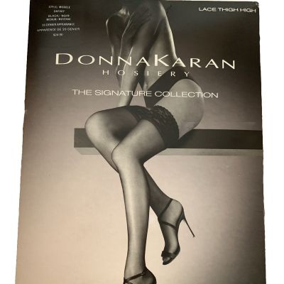 Donna Karan BLACK Lace Top Hosiery Signature Sheer Satin Thigh High US M Italy