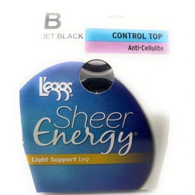 L'eggs Sheer Energy Control Top Sheer Toe Anti-Cellulite Pantyhose B Jet Black