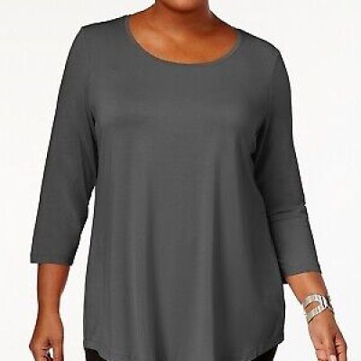 Jm Collection Plus Size Scoopneck Top, Created for Macy's - Dark Granite 2X
