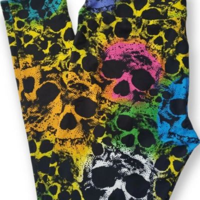 Lularoe Neon Skulls TC Leggings Halloween Day Dead Bright Colors Black UNICORN!
