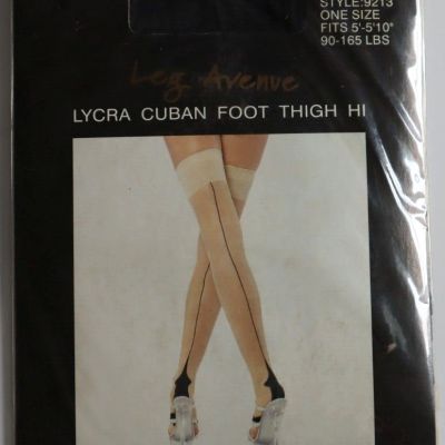 Leg Avenue Black Cuban Foot Thigh High Stocking #9213 Back Seam Sealed One Size