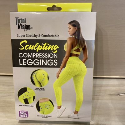 Compression Leggings NEON Yellow Womens Total Vision Products Sculpting NWT - L