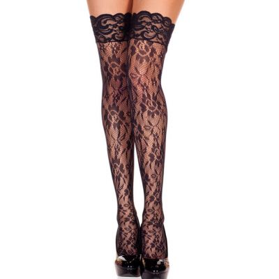Lingerie Thigh Hi Stockings Size Regular Black Lace Design with Lace Top ML4555