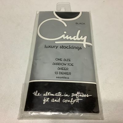 NIP Vintage Cindy Luxury Stockings Black Style #411 100perc Nylon Sheer One Size