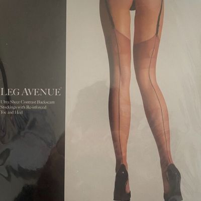 Leg Avenue #1020 Size M/L Ultra Sheer Contrast Backseam W Reinforced Toe Heel