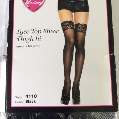 Be Wicked Lace Top Sheer Nylon Thigh Hi - One Size - Black 4110 100# - 175#