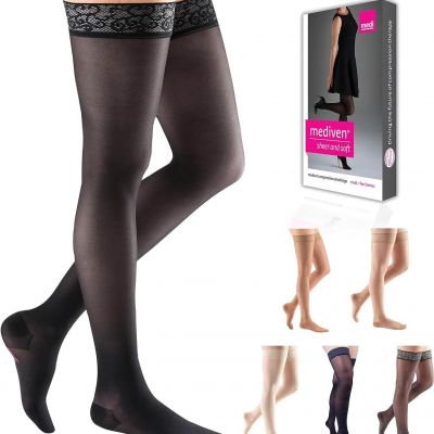 Mediven Sheer & Soft Stockings Thigh High w Lace Band tb 8-15 Pick Size & Color