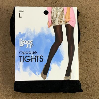 Leggs Women's Size Large (140-195 Lbs) Black Opaque Tights 1 Pair NWT
