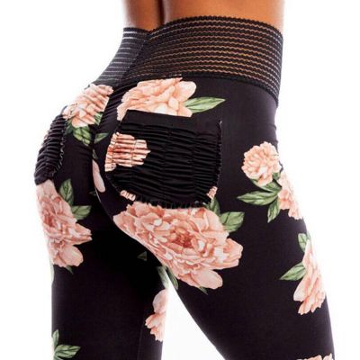 Women Floral Yoga Pants Butt Lift Tight Leggings Running Sports Stretch Trousers