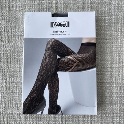NWT Wolford Ripley Tights Black Lace Mesh Floral Small New
