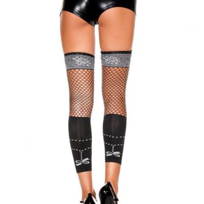 sexy MUSIC LEGS opaque FISHNET roses FOOTLESS thigh HIGHS stockings LEG warmers