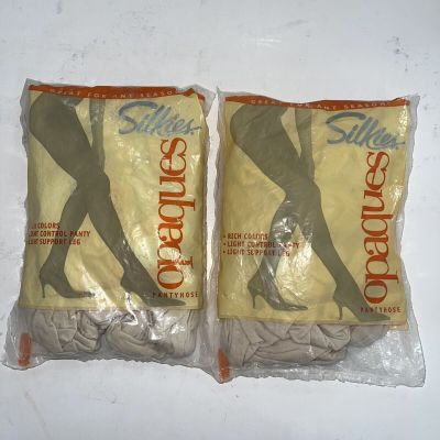 Silkies opaques pantyhose cream light control light support lot of 2 Large New
