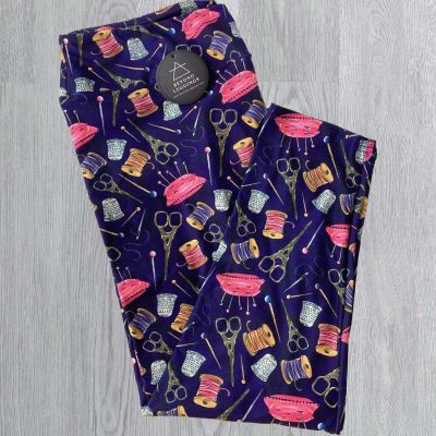 Seamstress Delight Print Purple Capri Leggings - Craft & Sewing Inspired Fashion