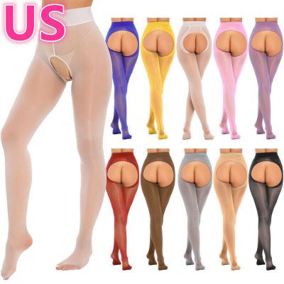 US Women Open Crotch Pantyhose Transparent Stockings Glossy Tights Stretchy Pant