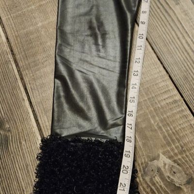 Womens Black Shiny Leggings Small Faux Leather Fur Trim Tight Cat Pants Costume