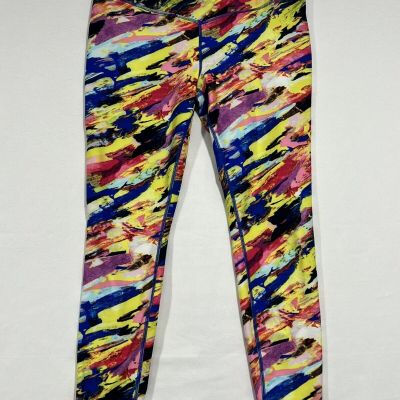 Women's Athletic Works Yoga Pants X-Large Bright Neon Colors Splatter Design