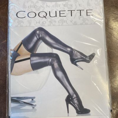 Coquette Thigh High Wet Look Sexy Shiny Stockings Black Roleplay