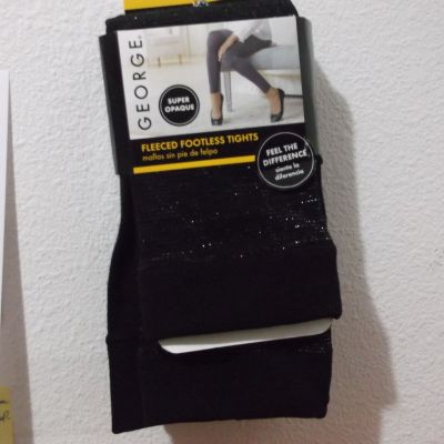 NEW GEORGE LADY'S  FLEECE FOOTLESS TIGHTS in a BLACK  w/ METALIC HIGHLIGHTS  #33